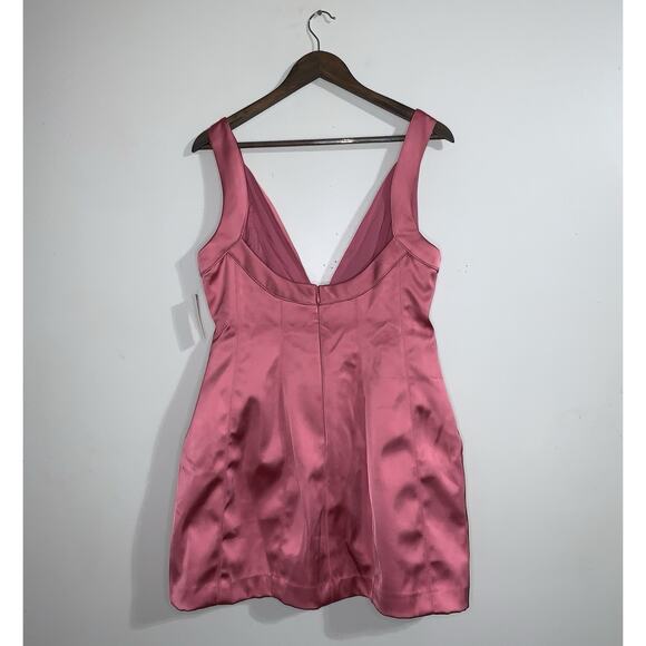Anthropologie Sleeveless Plunge Satin Mini Dress Womens US Size 12 Pockets Pink - Picture 3 of 11